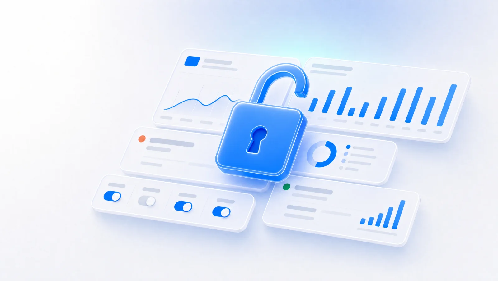 Illustration of a locked ad account dashboard with a recovery checklist in AdBoost blue