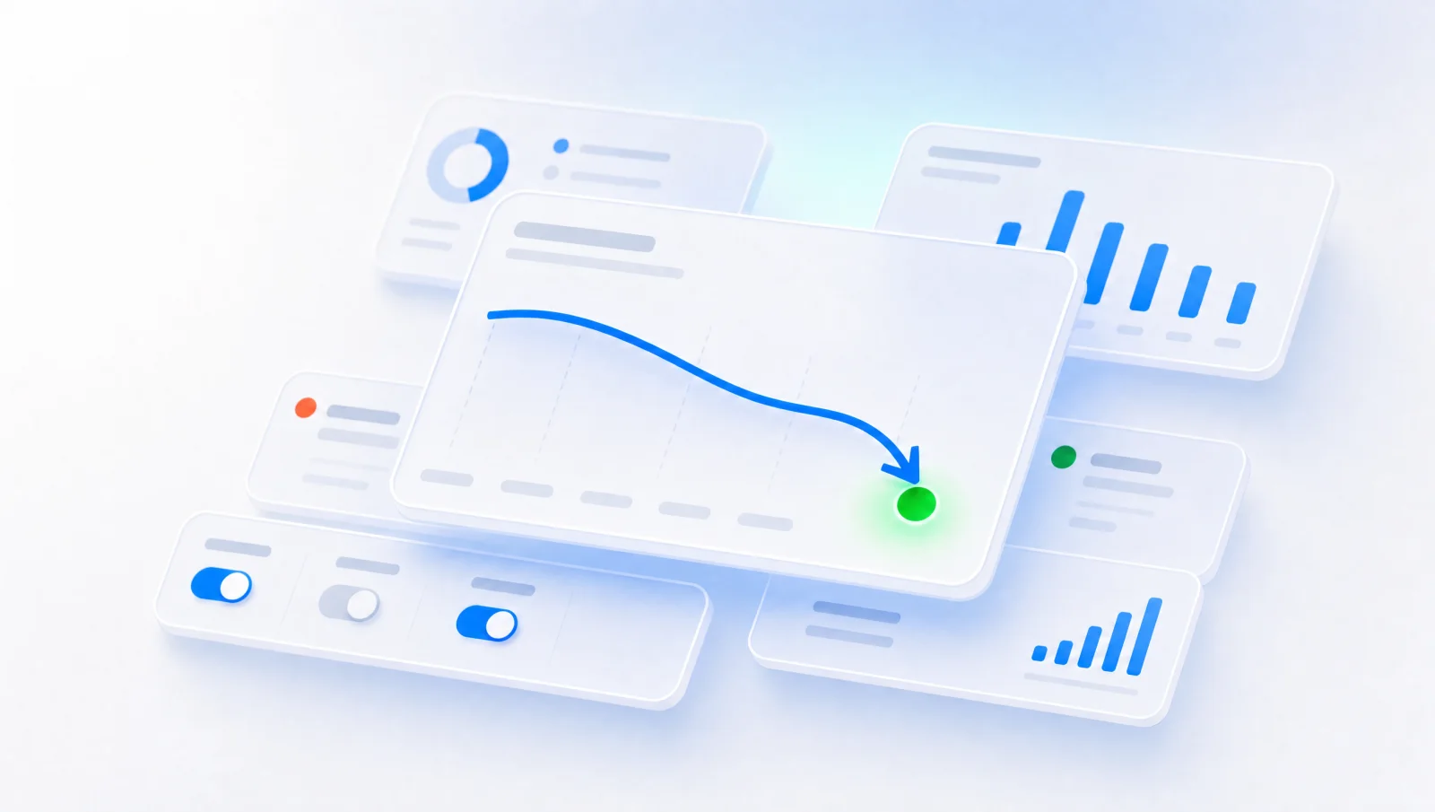 Clean data visualization of descending CAC bars in AdBoost blue on a white background